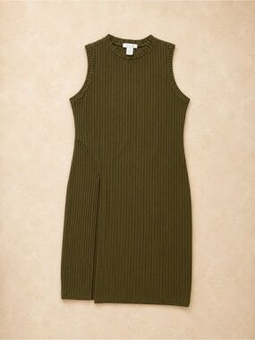 Sleeveless Rib-Knit Olive Green Dress